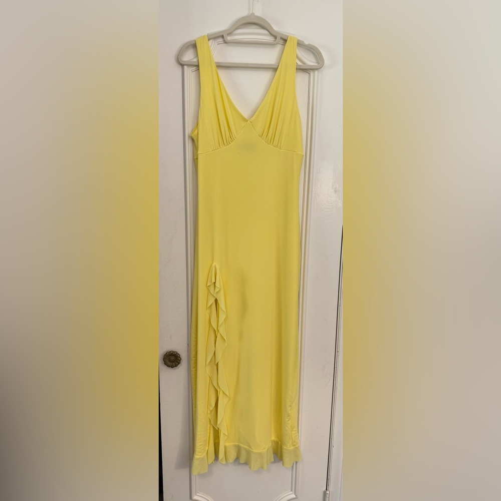 Long Yellow V-Neck Ruffle Midi Dress - NWOT size M